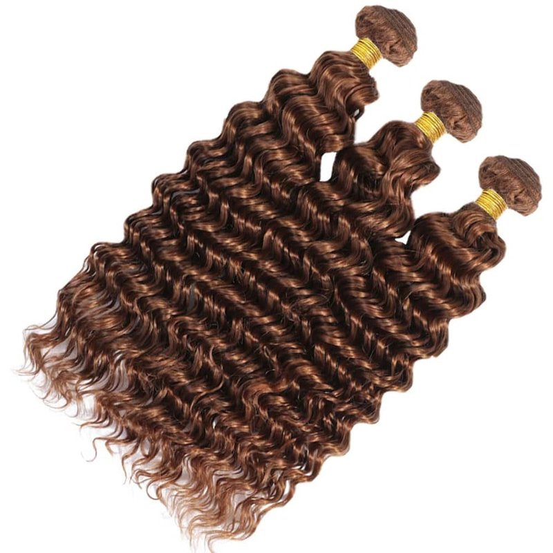 Color #30 Bundle Light Brown Deep Wave Human Hair Bundles Light Brown Bundle Color #30 Loose Deep Wave Bundles Human Hair Extensions 14 14 14 Inch