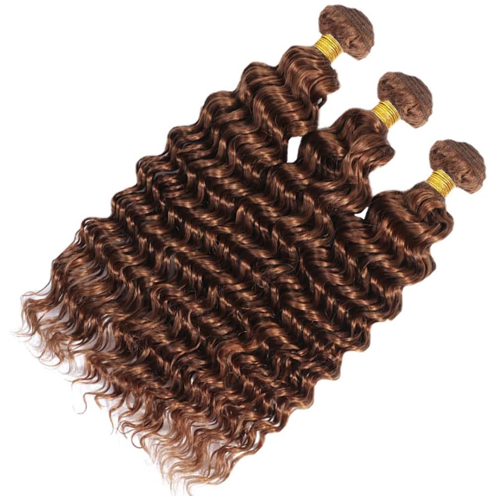 Color #30 Bundle Light Brown Deep Wave Human Hair Bundles Light Brown Bundle Color #30 Loose Deep Wave Bundles Human Hair Extensions 14 14 14 Inch