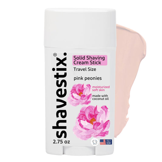Shavestix Travel Size Shaving Stick 2.75 Oz | Pink Peonies Scented Shave Gel Bar | Moisturizing Hair Removal Cream for Women & Men | Compact Shave Cream for All Skin, Razor Type