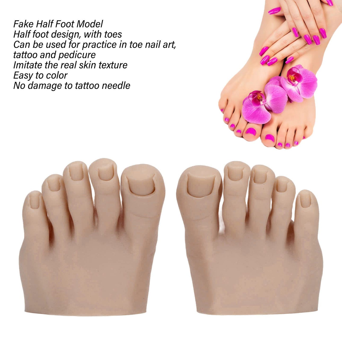 1 Pair Silicone Fake Foot Model for Nail Art and Practice - Realistic Half Foot Display for Beginners - Washable, Reusable Pedicure Tools