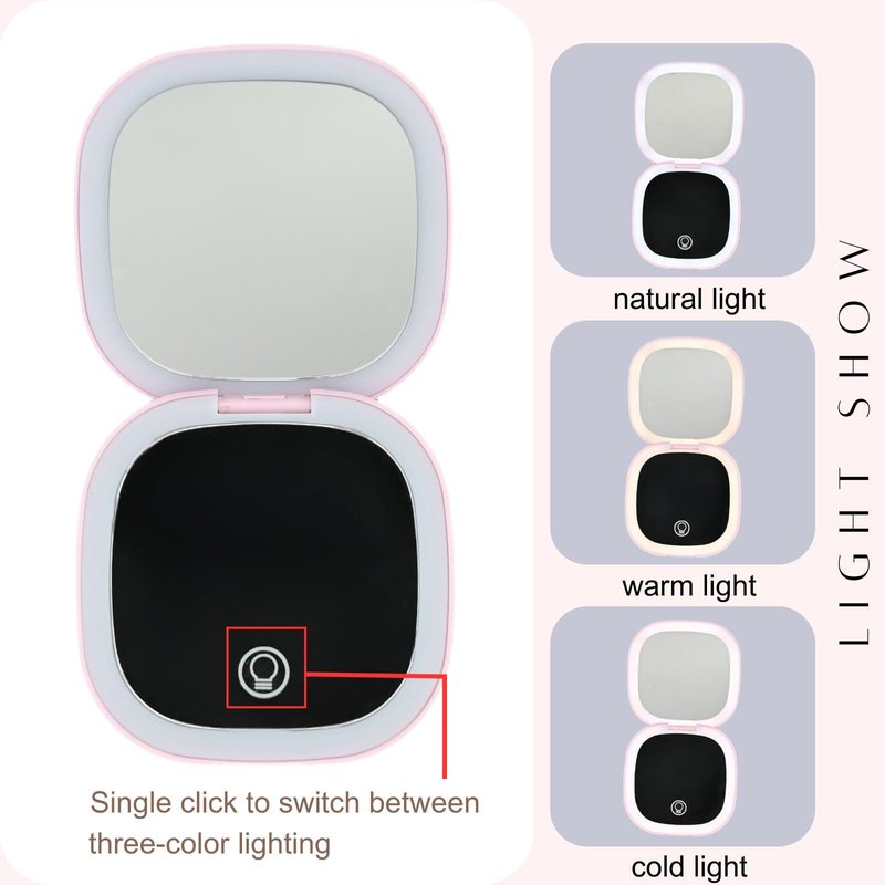 YABAHU Dual-Side Illuminating Beauty Mirror - 1X/5X LED Makeup & Grooming Hand Compact with Touch Control, Memory Function, Long-Lasting Charge for Flawless Detail Work