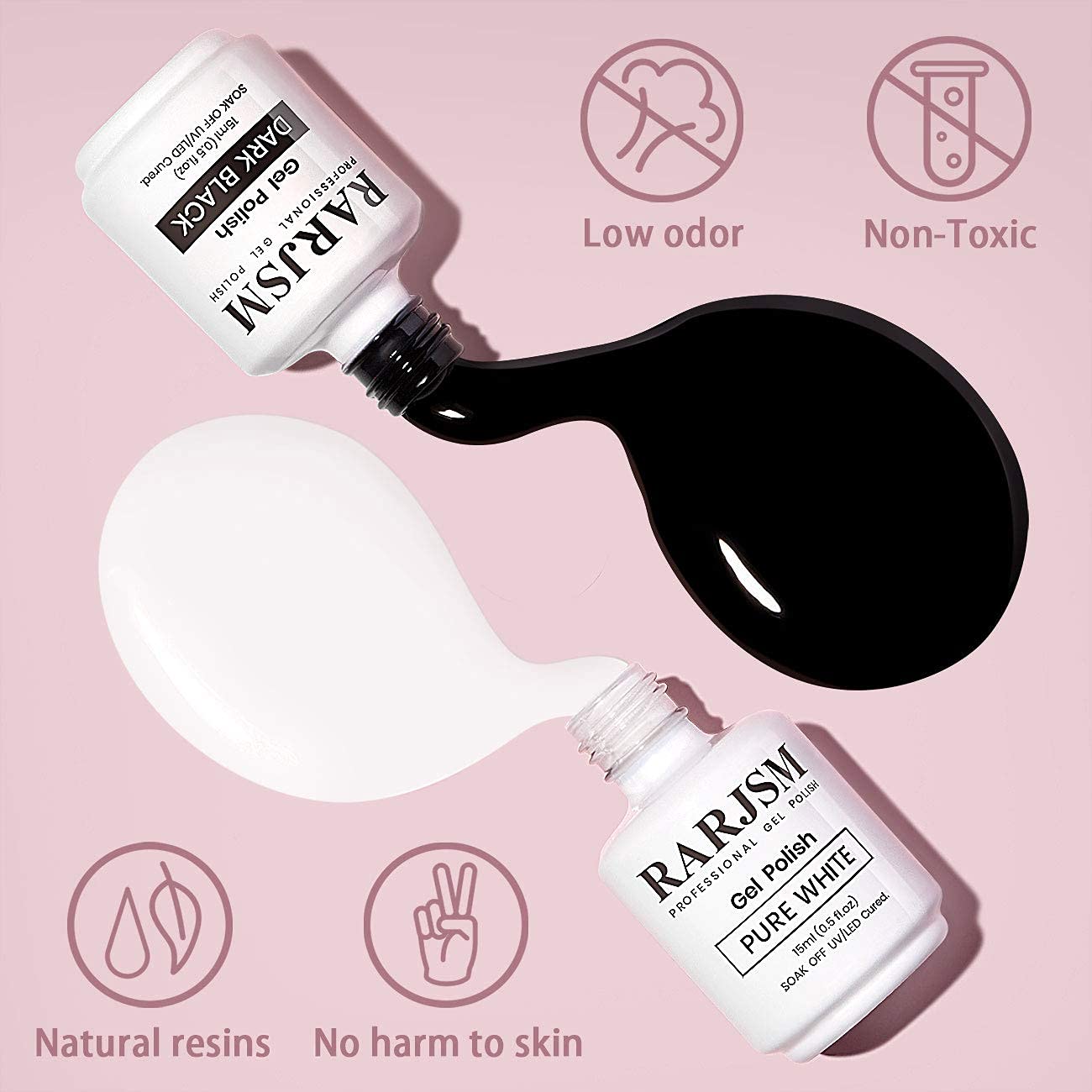 RARJSM Black and White Gel Nail Polish 15ml Large Capacity Soak Off UV LED Curing Required for French Manicure Salon DIY at Home 2pcs Set
