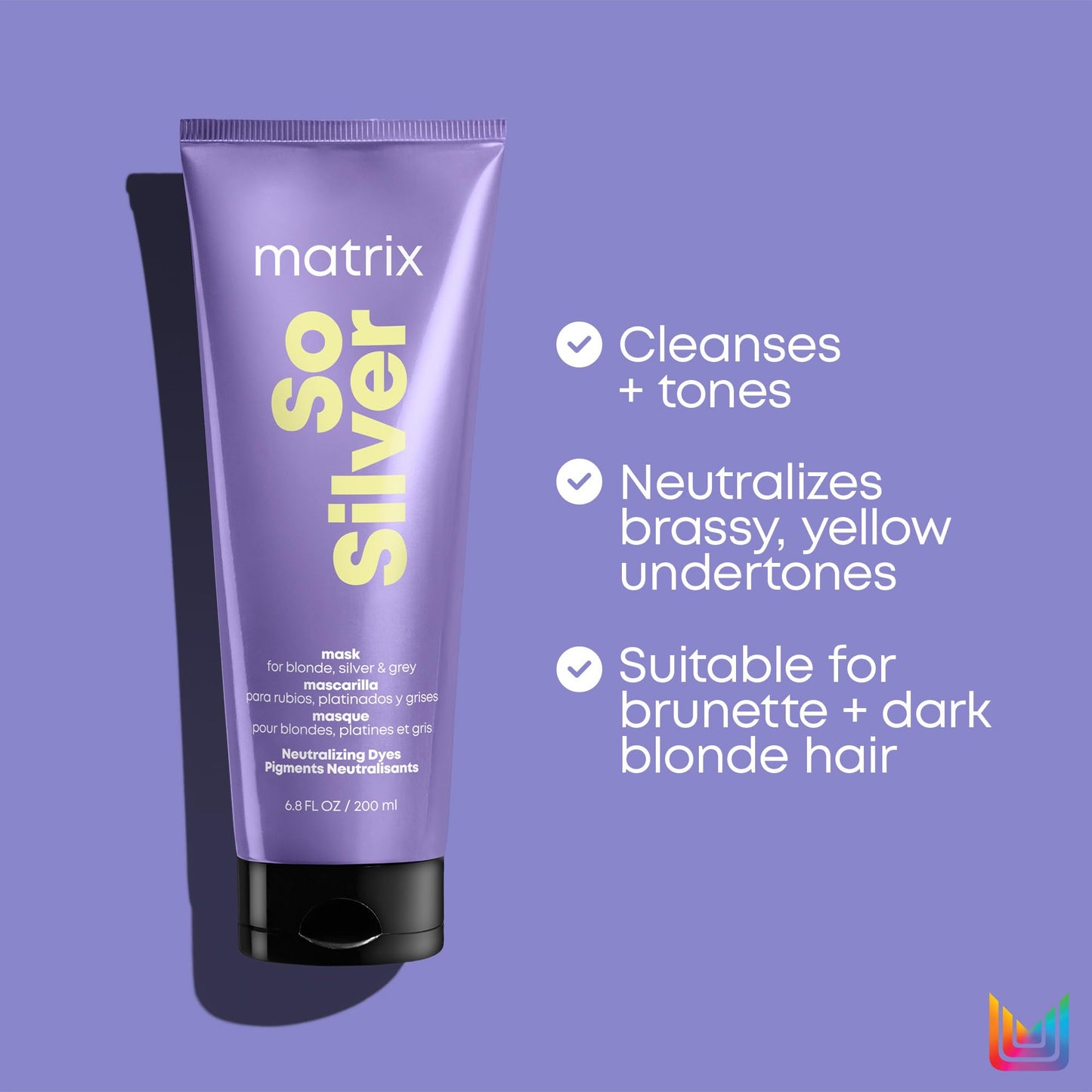 Matrix So Silver Toning Purple Hair Mask | Deep Conditioning | Repairs Damaged Blonde & Silver Hair | Neutralizes Yellow Tones | For Color Treated or Bleached Hair | Packaging May Vary | Vegan