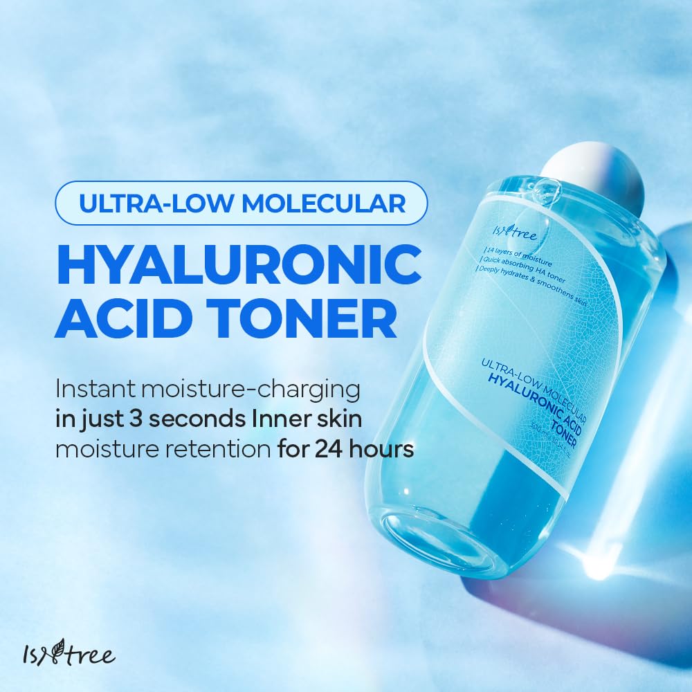 ISNTREE Ultra-Low Molecular Hyaluronic Acid Toner 300ml, 10.14 fl oz + Ultra-Low Molecular Hyaluronic Acid Serum 50ml, 1.69 fl oz