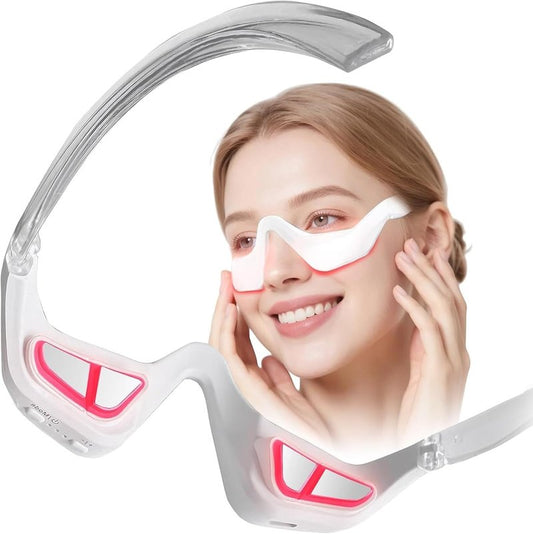 Under Eye Red Light Therapy Device - 3D Surround Massager Glasses for Eye Bags & Puffiness Appearance - Hands-Free Beauty Tool for Reading & Relaxing, 3 Microcurrent Intensities