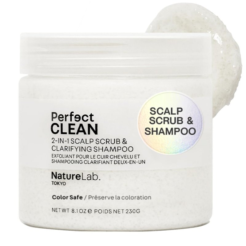 NatureLab.TOKYO Scalp Scrub & Clarifying Shampoo - Exfoliating Sugar Crystals, Probiotic Sake Water | 8.1 oz for Shine & Hydration