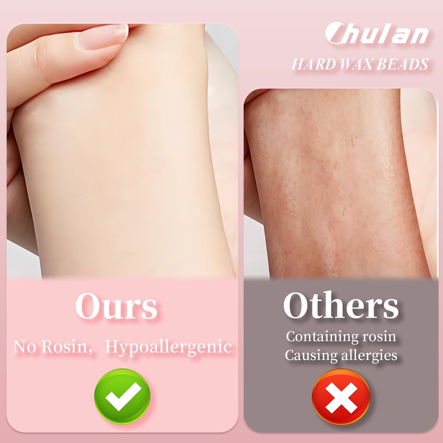 Chulan Sensitive Skin Wax Beads, 2.2lb(35oz) Heart Shape Unscented Hard Wax Bead, Hypoallergenic Wax Beans for Coarse Hair Removal, Body, Brazilian Waxing, Facial, Bikini, Legs, Armpits Pink