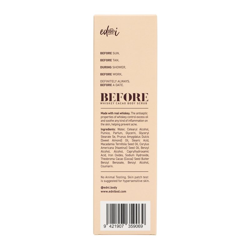edandi BEFORE Whiskey Cacao Body Scrub, Dry Skin Exfoliator with Nourishing Oils, Gently Removes Dead Skin, Softens & Smooths, 5.07 oz