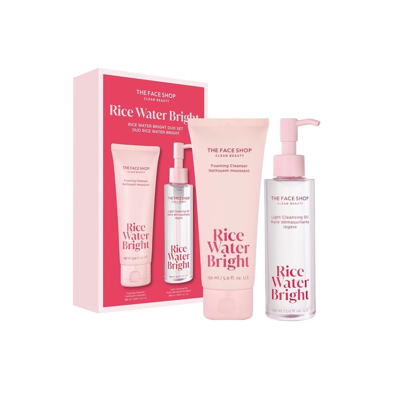 Rice Water Bright Double Cleansing Duo Set - Korean Skin Care | Hydrating Face Wash & Pore Control Oil