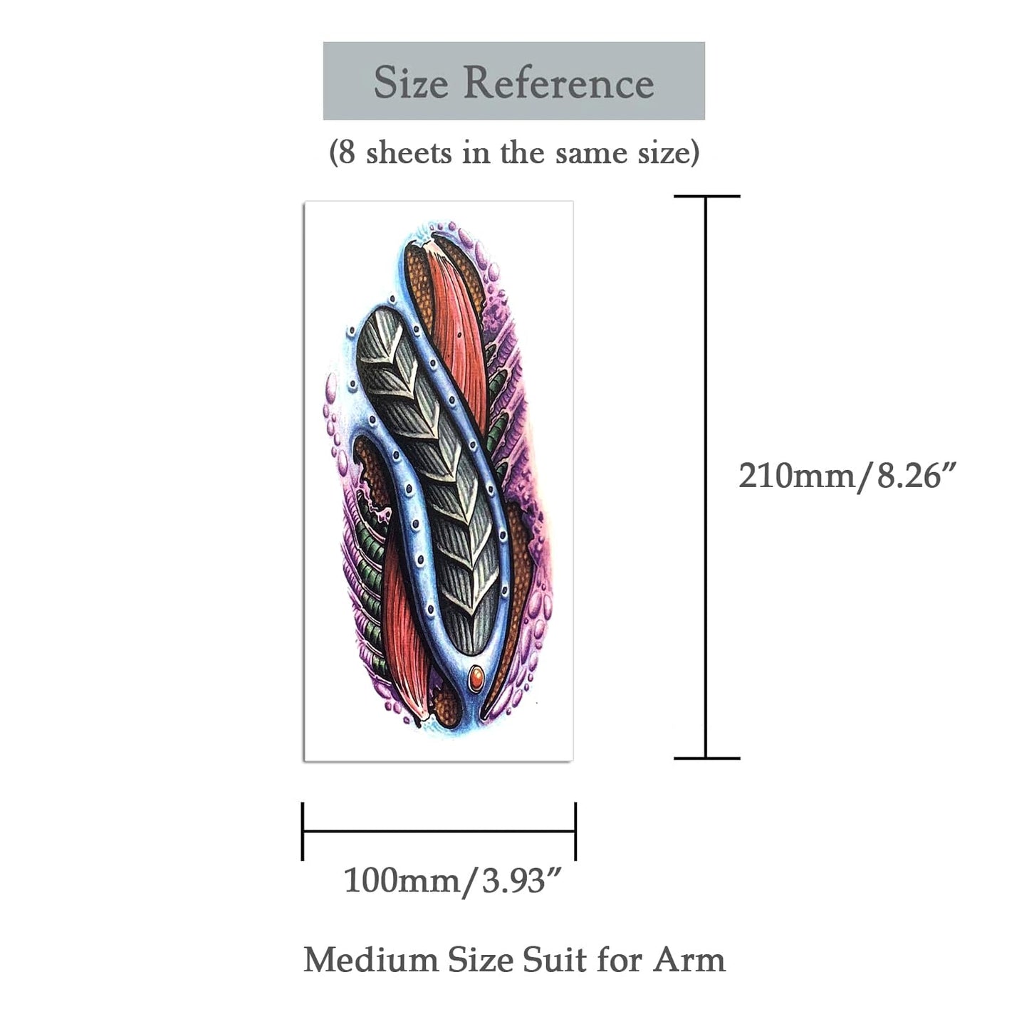 Oottati 8 Pieces Large 3D Mechanical Parts Gear Arm Eyeball Muscle Body Art Temporary Tattoo