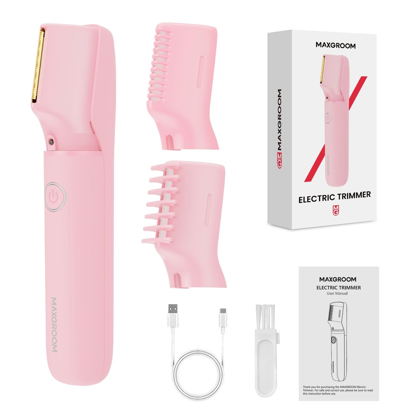MAXGROOM Electric Razor for Women Pubic Hair - Painless Body Trimmer with LED Light & IPX7 Waterproof, Gentle Bikini Hair Removal for Intimate Area Legs & Armpits (Pink)