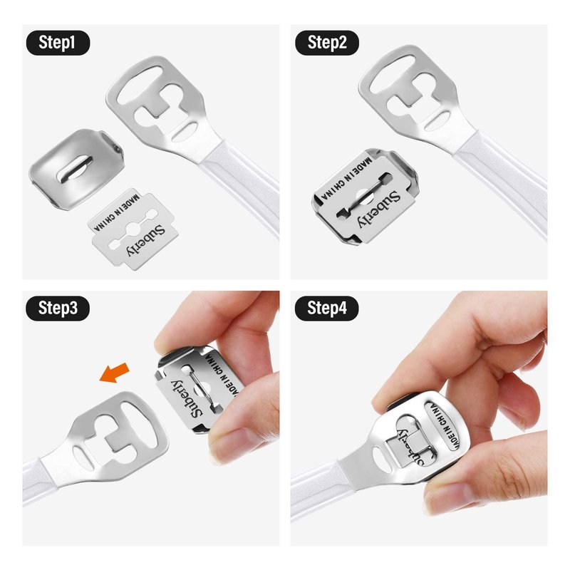 52 Pieces Callus Shaver Set, 50 Replacement Slices Blades 1 Stainless Steel Callus Shaver and 1 Foot File Head Foot Care Tools Hard Dry Skin Remover for Hand Feet