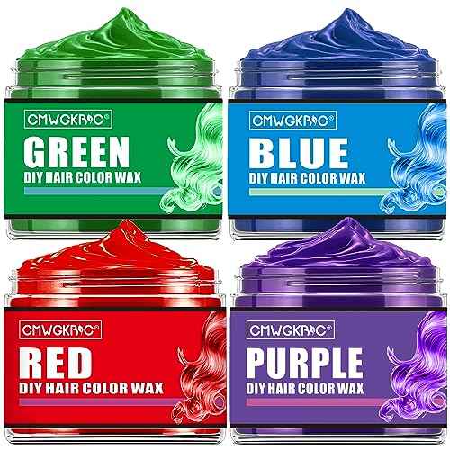 4 Colors Temporary Hair Color for Kids,Gifts for Teens,Girls,Boys,Gifts for Kids,Temporary Hair Dye,Hair Color Spray Green Red Blue Purple Hair Dye Hair Wax Color,Instant Color Wax Halloween Party