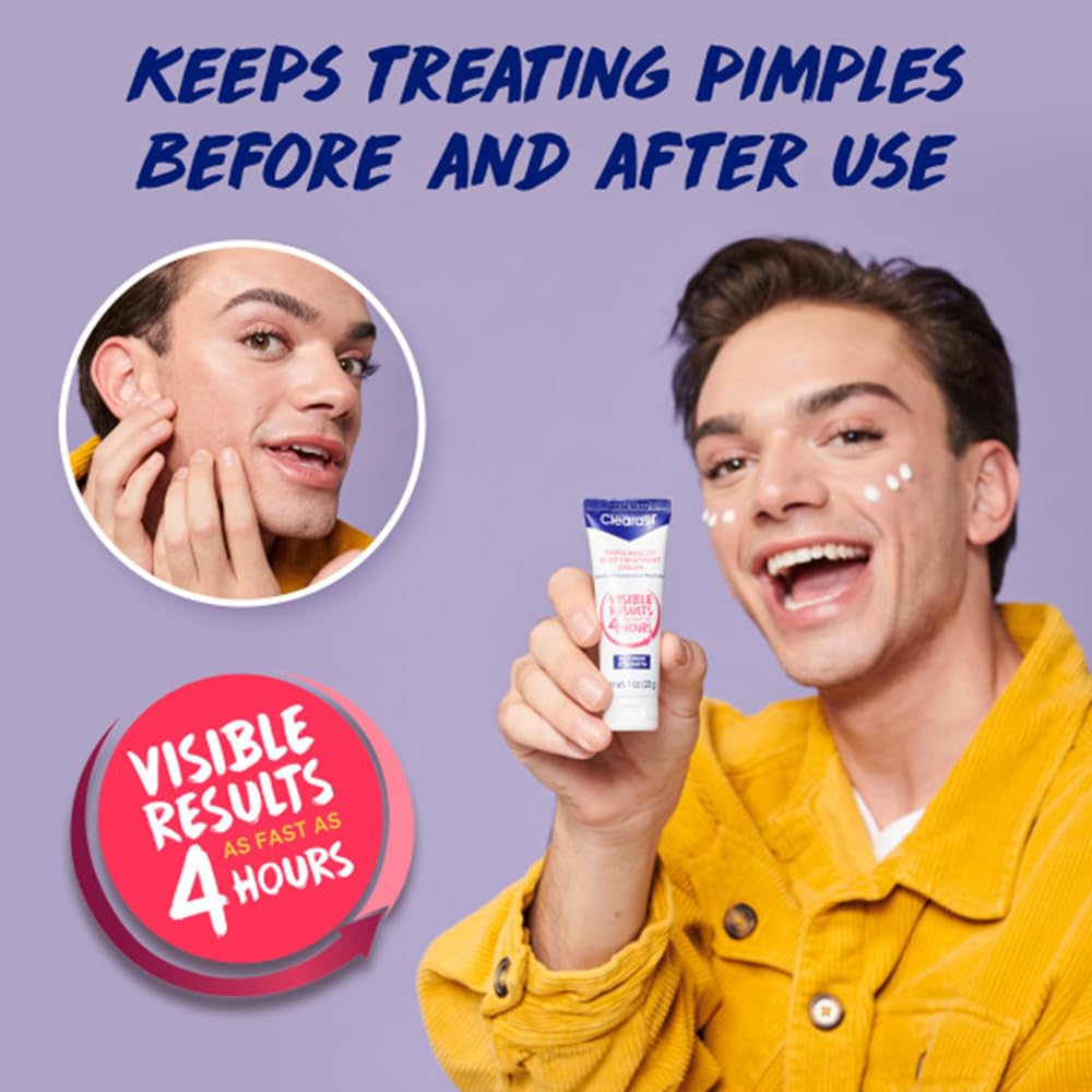 Clearasil, Cream Rapid Rescue Spot Cream with Benzoyl Peroxide Medication for Relief in as fast as 4 hours, Vanishing Acne Treatment, 1 Ounce