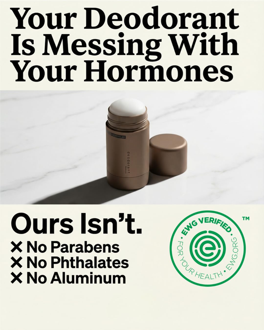 HygieneLab Fragrance-Free & Unscented Deodorant for Men – EWG Verified, Aluminum-Free, Non-Toxic Odor Protection for Sensitive Skin