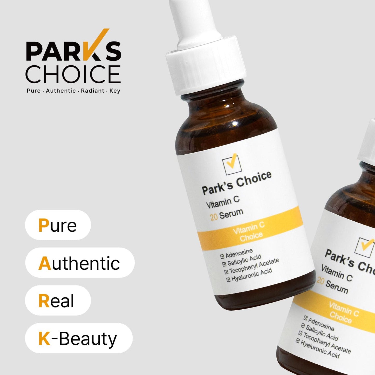 Vitamin C 20% Serum | Brightening Serum for Dark Spots & Uneven Skin Tone | Vitamin E & BHA Facial Serum for Texture Refinement & Glow | Korean Skincare | Park’s Choice