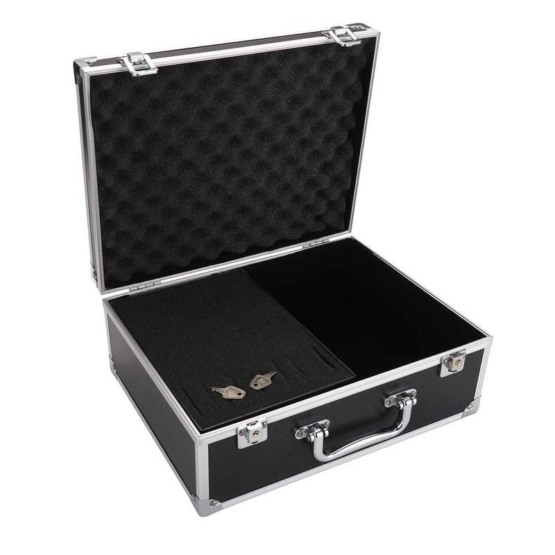 Kit Box Case,Machine Case 12.6" x 9.5" x 5.1" W/Lock Makeup Carrying Bag Storage Case Organize with Clasp,Aluminum Alloy with Sponge for Equipment Cosmetic Makeup Tools (black)