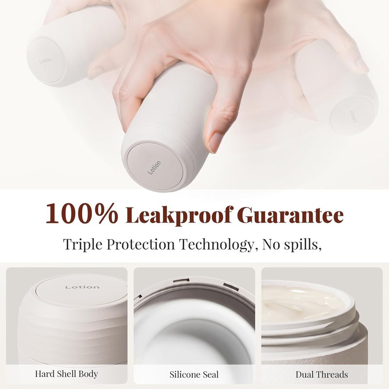 Travel Toiletry Containers - Ultra Leakproof TSA-Approved Jars | 3 Pack 2oz Beige with Magnetic Labels