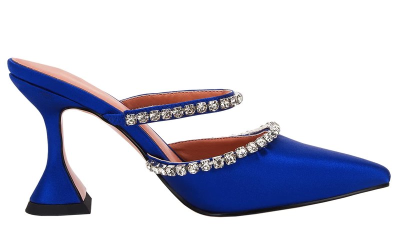 VETASTE Women's Pointed Toe Strappy Heels Crystal Satin Heeled Mules Wedding Party Shoes Blue