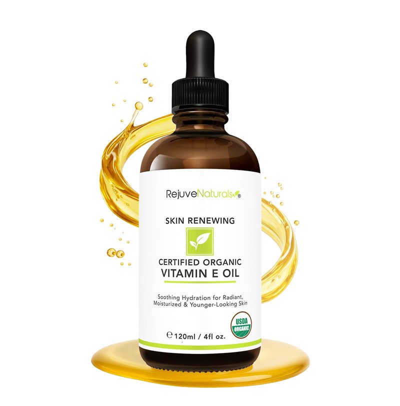 Vitamin E Oil - 100% All Natural & USDA Organic (LARGE 4oz Bottle) Repair Dry, Damaged Skin from Surgery & Acne, Age Spots. For Radiant, Hydrated & Youthful Skin. Face & Body Moisturizer