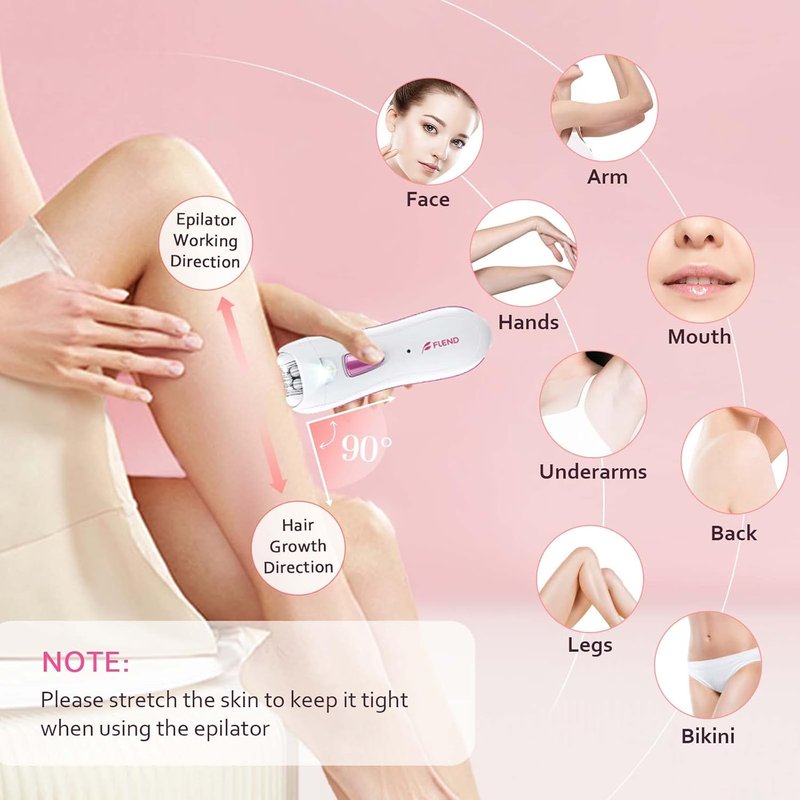 Epilator for Women - Rechargeable Smooth Glide Hair Removal Device with LED Light | Face, Bikini, Armpits, Arms, Legs