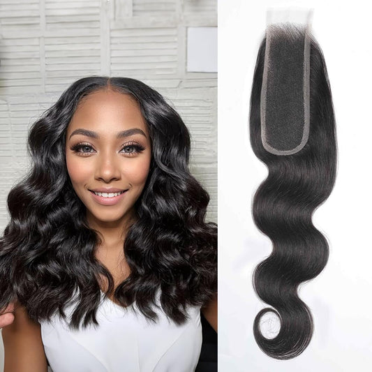 LEISWISS 2x6 HD Lace Closure Body Wave With Raw Human Hair HD Lace 0.10 mm Invisible Ultra-Thin HD Lace Single Knot Pre-Plucked Brazilian Raw Human Hair Nature Black 16 Inch