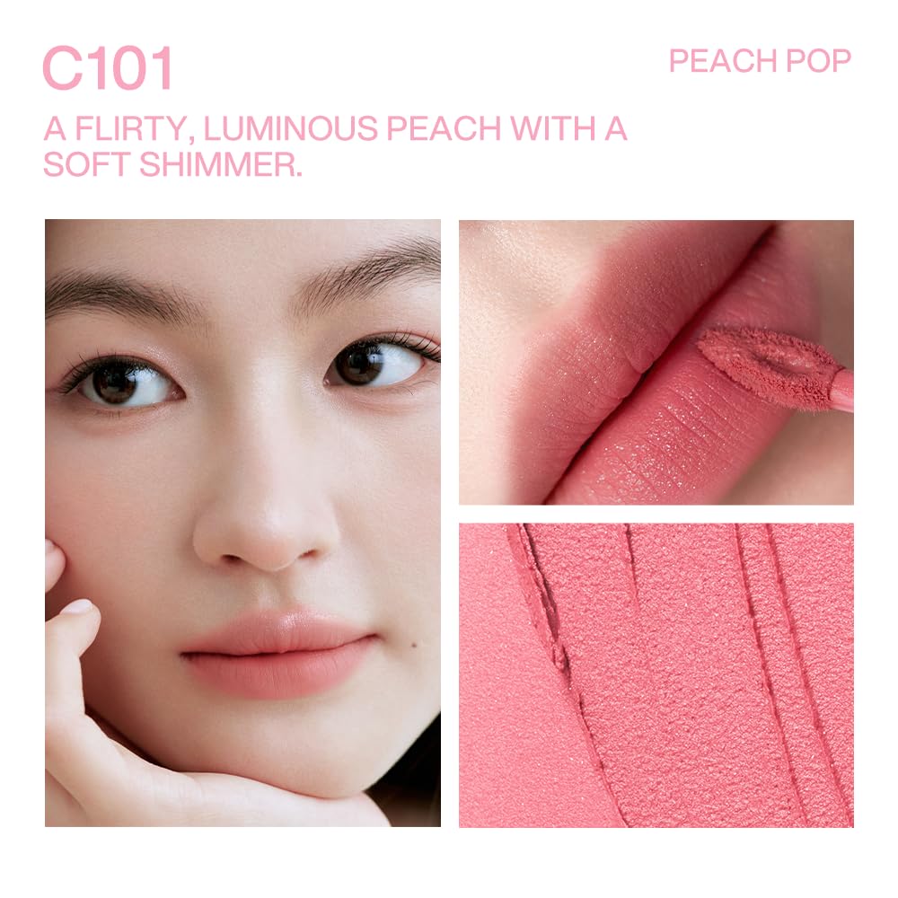 INTO YOU Airy Moisture Lipstick for Women, Long Lasting Matte Finish Lip Mud, High Pigment Color Lip Makeup, Hydrating Lightweight Mousse Texture for Women, C101 Peach Pop