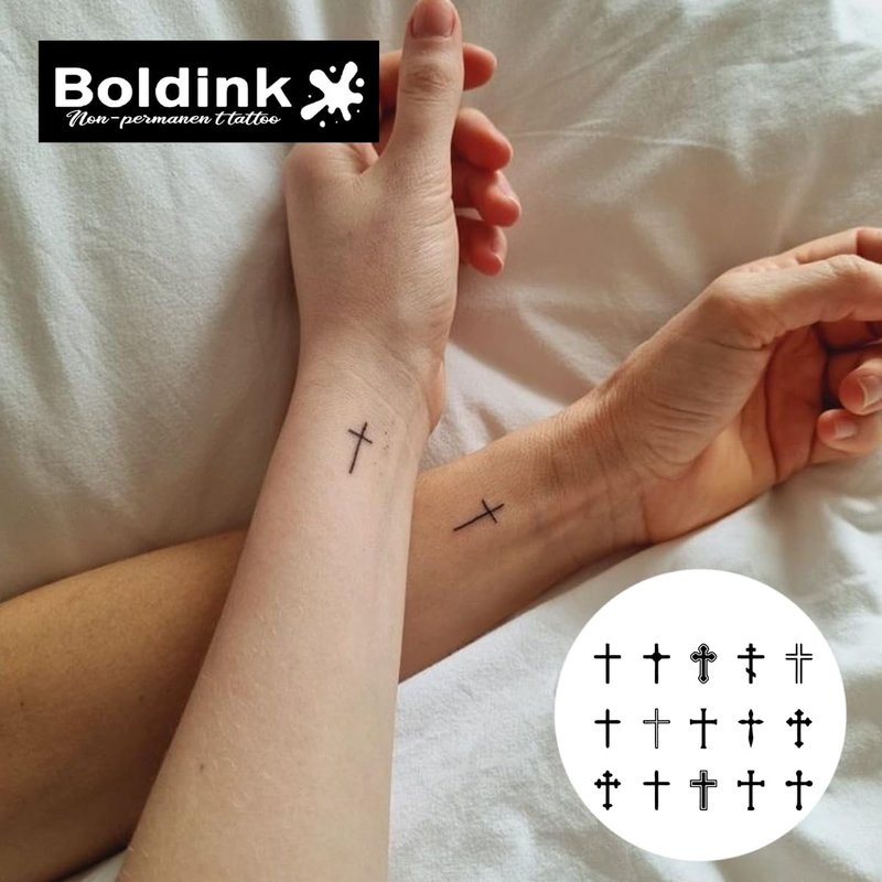 Boldink Semi-permanent Tattoos,Realistic Fake Tattoos,Last 7-15 Days,Waterproof Non-reflective Temporary Tattoo Stickers,Cruelty-free,Uniquely Designed Exquisite Packaging(Cross 2)
