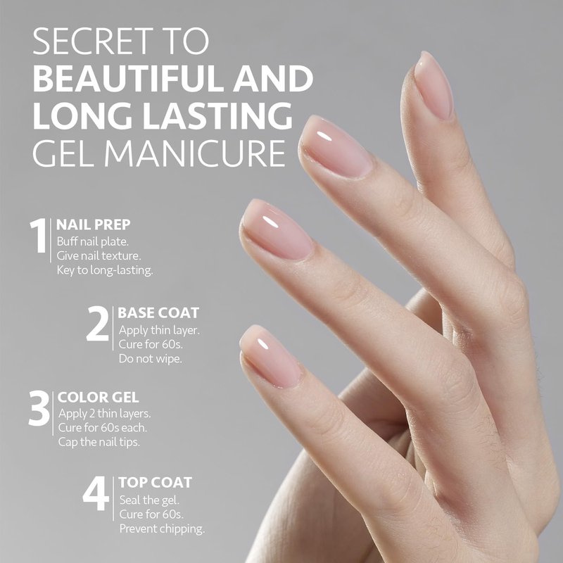 Glassy Gel Top Coat & Base Coat Set - 16ml, No Wipe UV Nail Polish | 4 Pcs