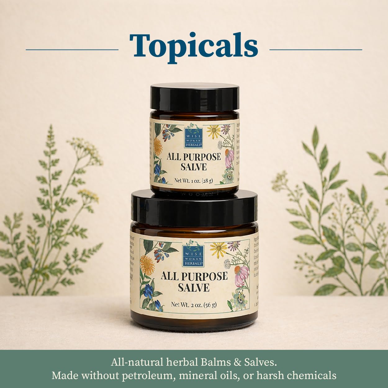 Wise Woman Herbals All-Purpose Salve, Herbal Balm with Calendula & Comfrey, Soothes Dry, Irritated Skin, Postpartum Skin Care, Nourishing Skin Support for All Ages, Non-GMO, 2 oz Jar