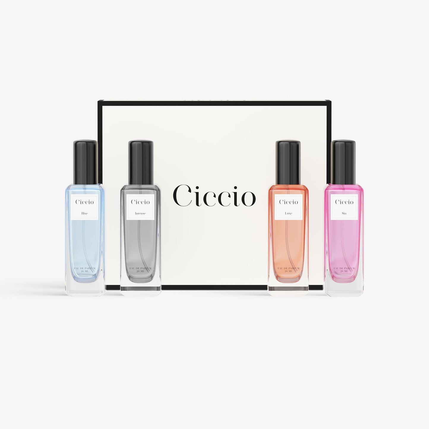 CICCIO Unisex Eau De Parfum Gift Set for Men & Women, 4 x 20ml Bottles Blue, Intense, Luxe & Sin, Premium Fragrance Set, Fresh Citrus, Floral & Woody Notes, Gift Set