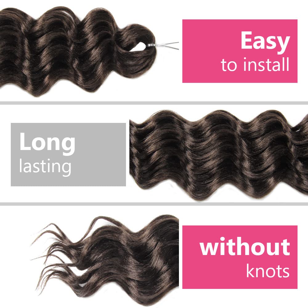 Niseyo NU Ocean Wave Crochet Hair 18 Inch 8 Packs Soft Deep Twist Crochet Braids Synthetic Wavy Braiding Hair Extensions (4# Brown)) NEW