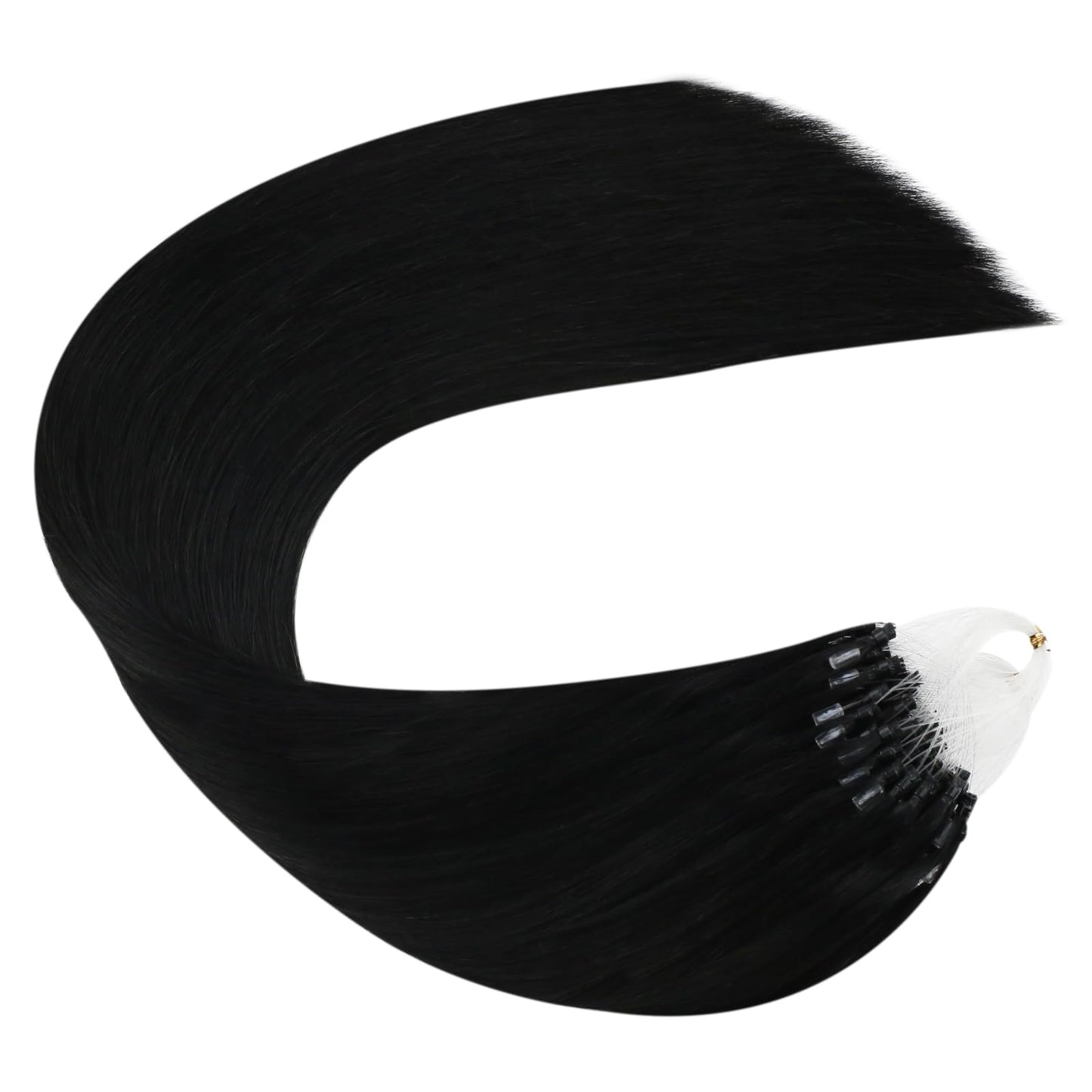 Ugeat 24 Inch Microlink Hair Extensions Human Hair, Black Micro Hair Extensions Human Hair, Jet Black Micro Ring Hair Extension, Manageable for Both Salon and Home care, 50G 50S
