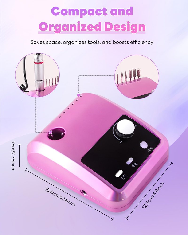 CozyZen Cordless Nail Drill Professional: 45000 RPM Rechargeable Electric Nail File Kit, Portable & Low Noise for Acrylic, Gel Nails, Manicure & Pedicure - Salon & Home Use
