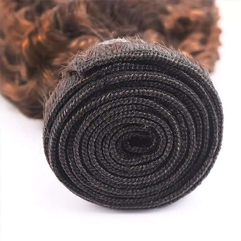 Biliisyff P4/30 Highlight Brown Curly Wave Human Hair Ombre Kinky Curly Bundles Brazilian Virgin Hair Two Tone #4 Brown Mixed With #30 Auburn Bundles Hair Weave 8 10 12 Inch