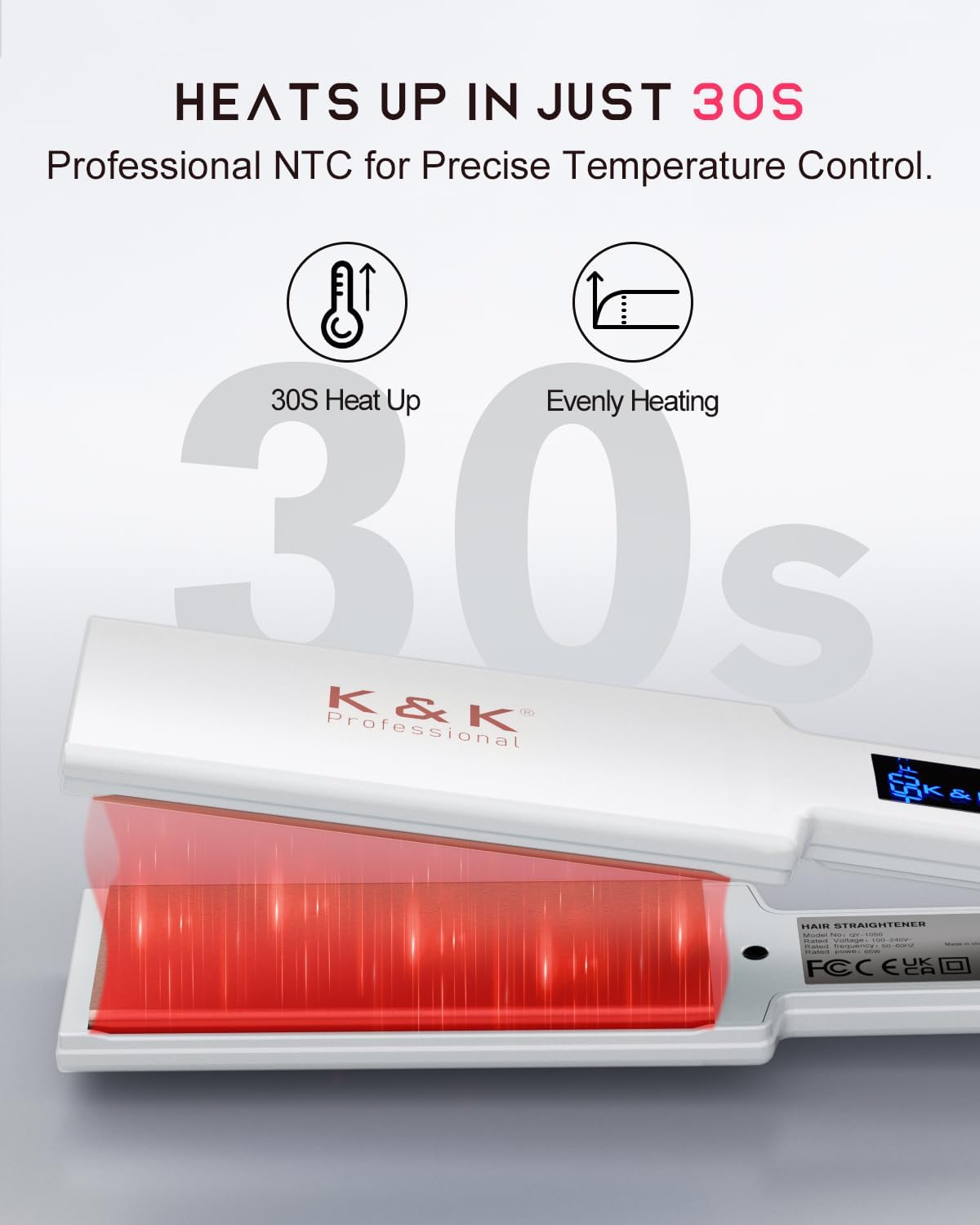Nano Hair Straightener - Wide Plates with Advanced Ceramic Coating | Ultra-Fast Heat Up & Auto Safety Shut Off for Thick Hair