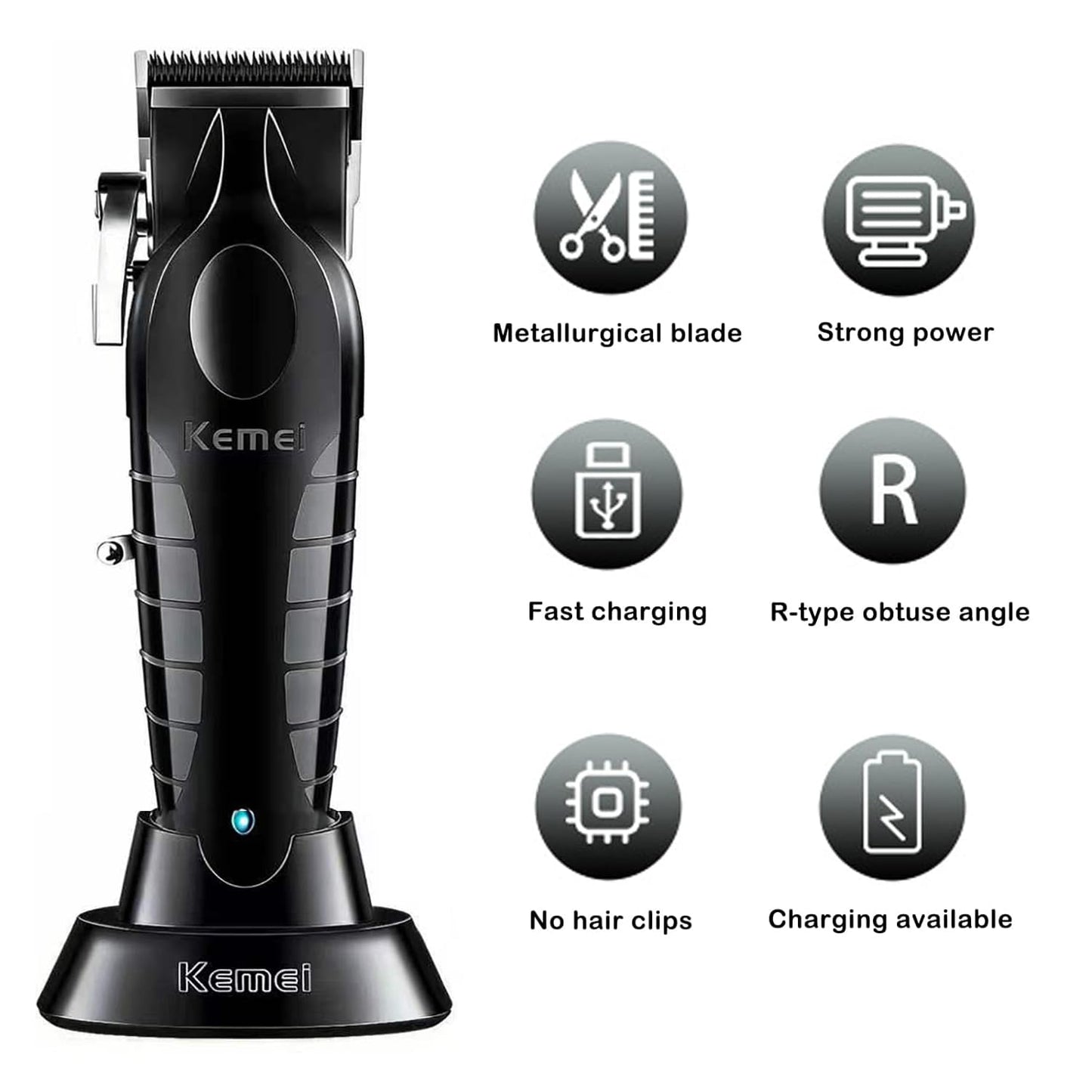 Kemei km 2296 Professional Cordless Hair Clippers for Men, Rechargeable Hair/Beard Trimmers with Base, Adjustable Haircut Machine for Stylists and Barbers Grooming Kit