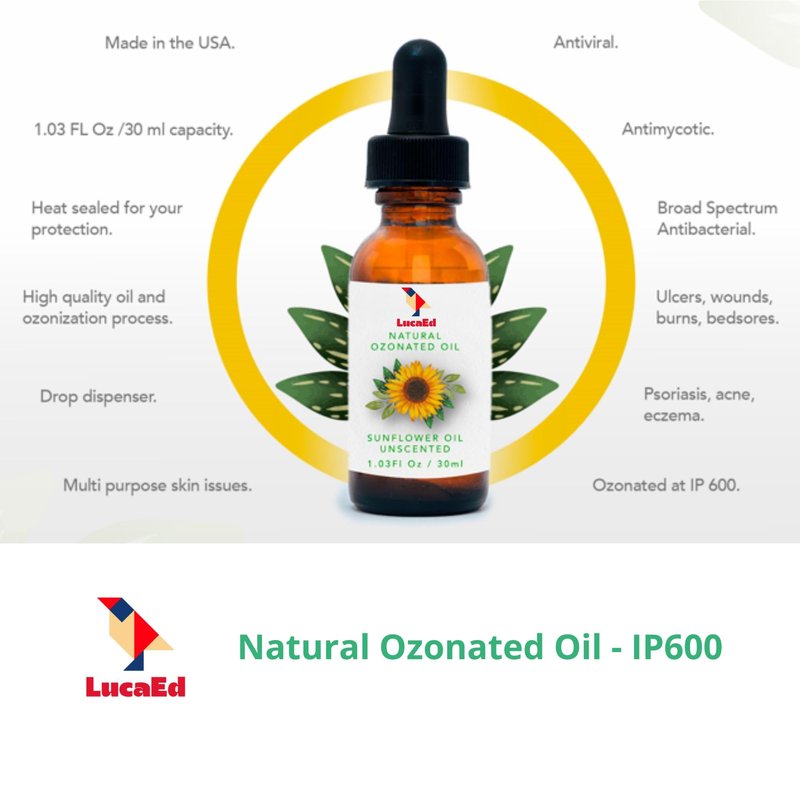 LucaED Ozonated Sunflower Oil for Face & Body – Boosts Collagen, Soothes Sensitive Skin, Hydrates Dry Skin & Supports Healthy Nails – Vegan & Paraben-Free - 1.03Oz/30ml