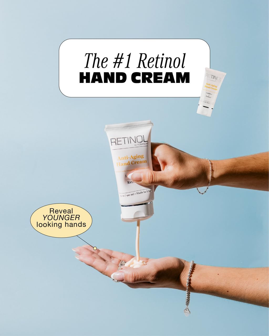 Robanda Retinol Anti-Aging Hand Cream - Hydrating & Moisturizing Hand Lotion with Anti-Aging Formula to Help Prevent Wrinkles & Reduce Fine Lines, 3 oz