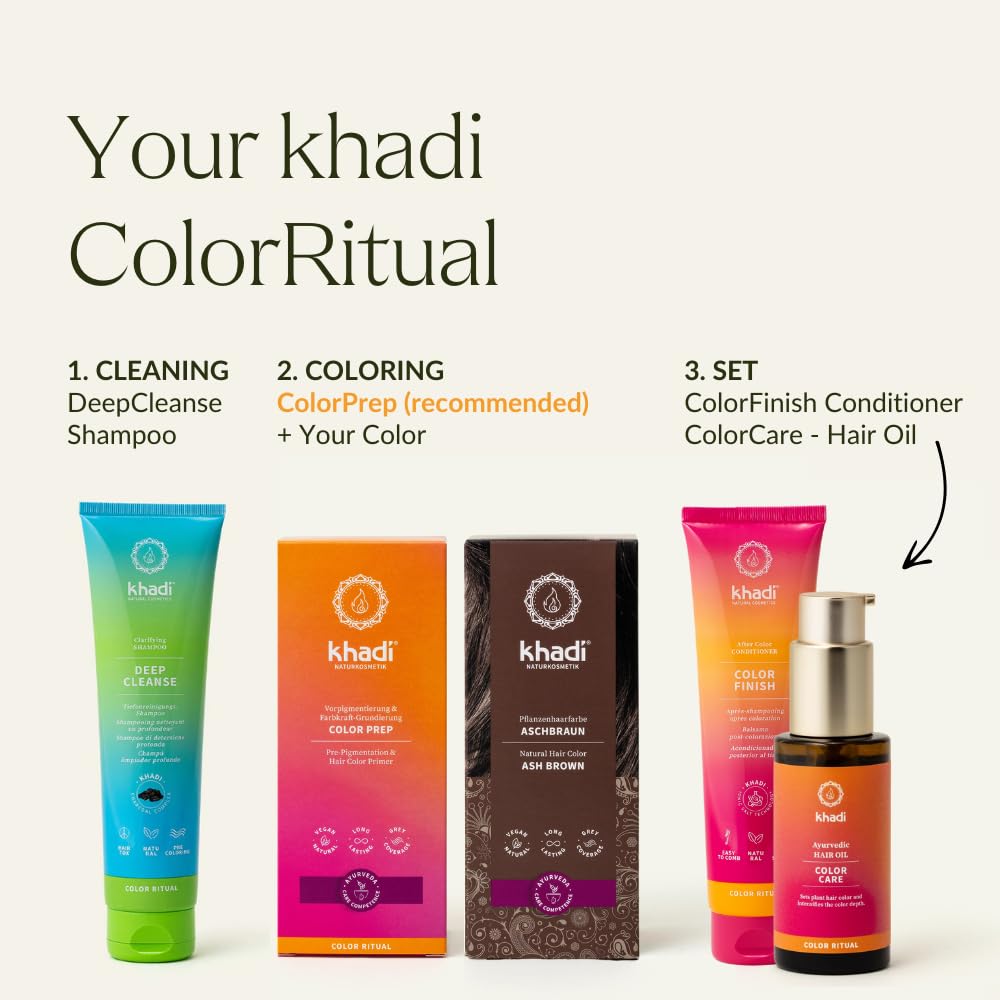 khadi ASH BROWN Plant Hair Color - Natural cosmetics - hair color for matte & medium brown - 100% herbal, natural & vegan - 3.5 oz