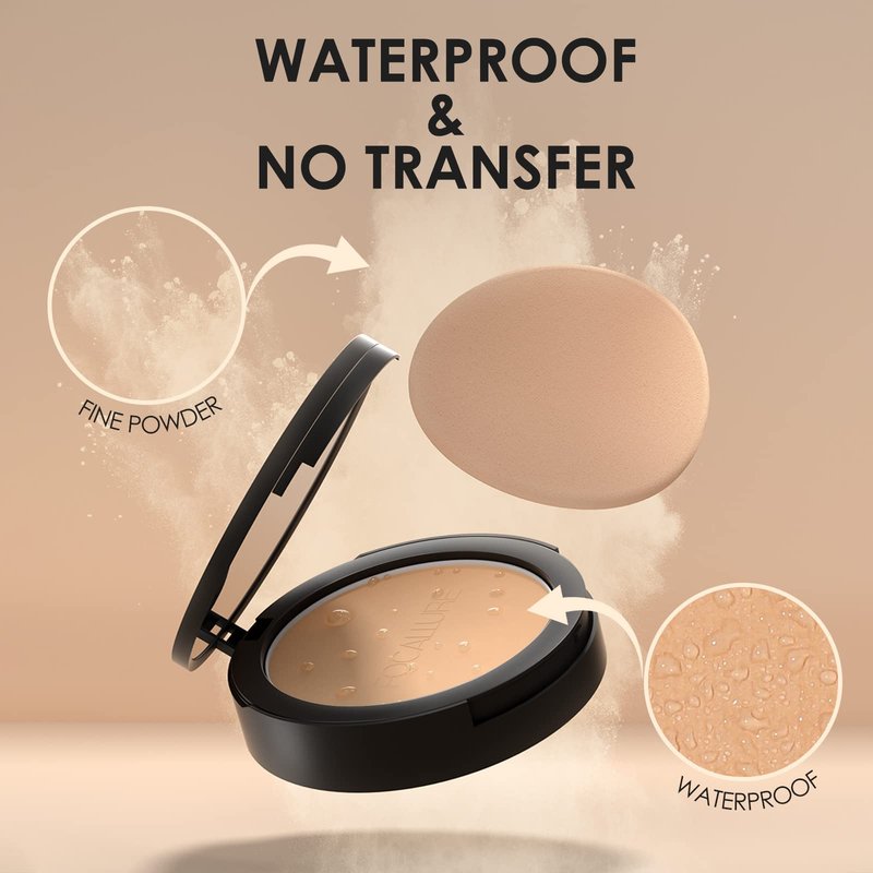 FOCALLURE Flawless Pressed Powder, Control Shine & Smooth Complexion, Pressed Setting Powder Foundation Makeup, Portable Face Powder Compact, Long-Lasting Matte Finish, Almond