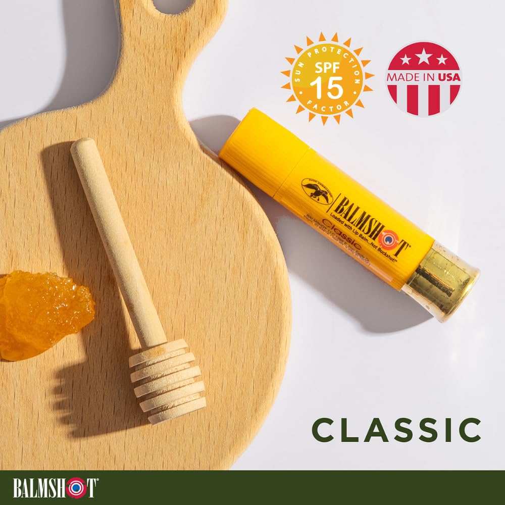 BALMSHOT Lip Balm 4-Pack - SPF 15 Beeswax with Aloe & Vitamin E | Classic, Cool Mint, Vanilla Mint & Pink Camo
