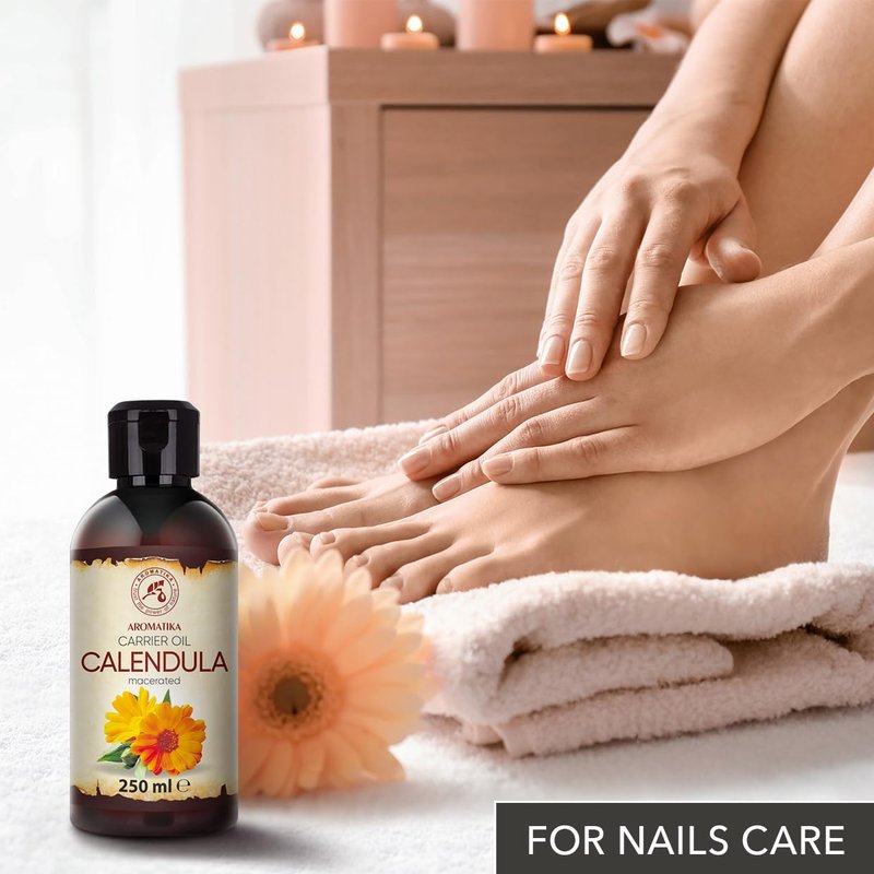 Calendula Oil 8.5 Fl Oz (250ml) - Calendula Officinalis Flower Extract – Infused - Almond Oil Base - 100% Pure & Natural - Marigold Oil – Benefits for Skin, Nails, Hair, Face, Body
