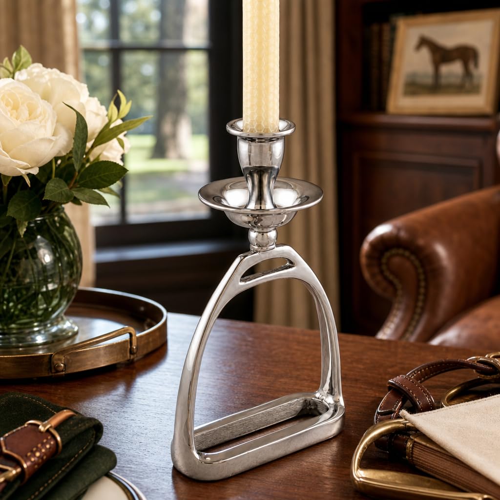 Arthur Court Equestrian Stirrup Candlestick - Cast Aluminum Polished Candle Holder for Home Decor - 8 Inch Tall