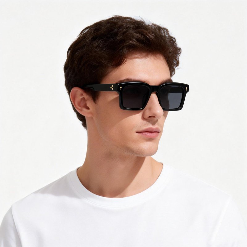 DSVIGF UV400 Square Sunglasses for Men & Women - Rivet Accents & Gray Gradient Lenses - Driving & Outdoor Shades