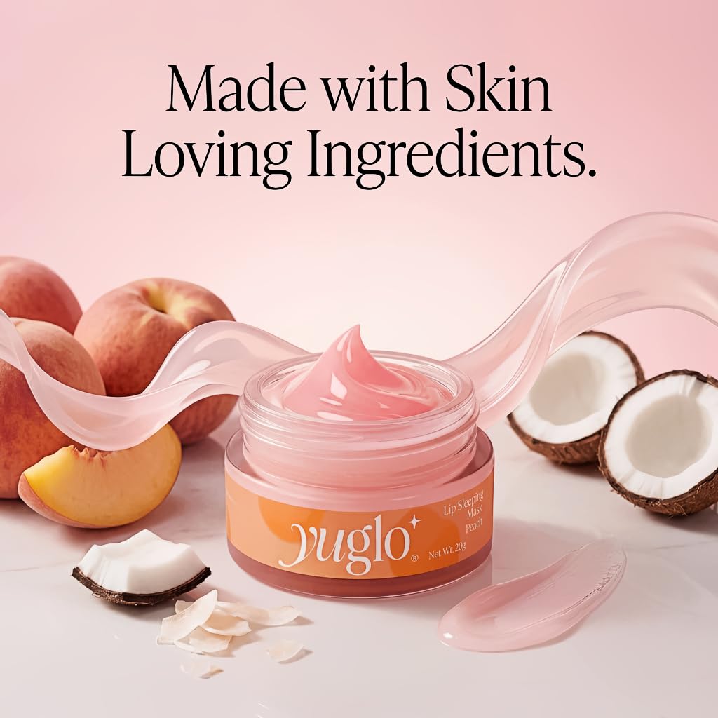 YUGLO Lip Sleeping Mask | Peach Flavor | Hydrating & Soothing Lip Treatment for Dry, Chapped Lips | Plumps & Moisturizes | Overnight Lip Repair