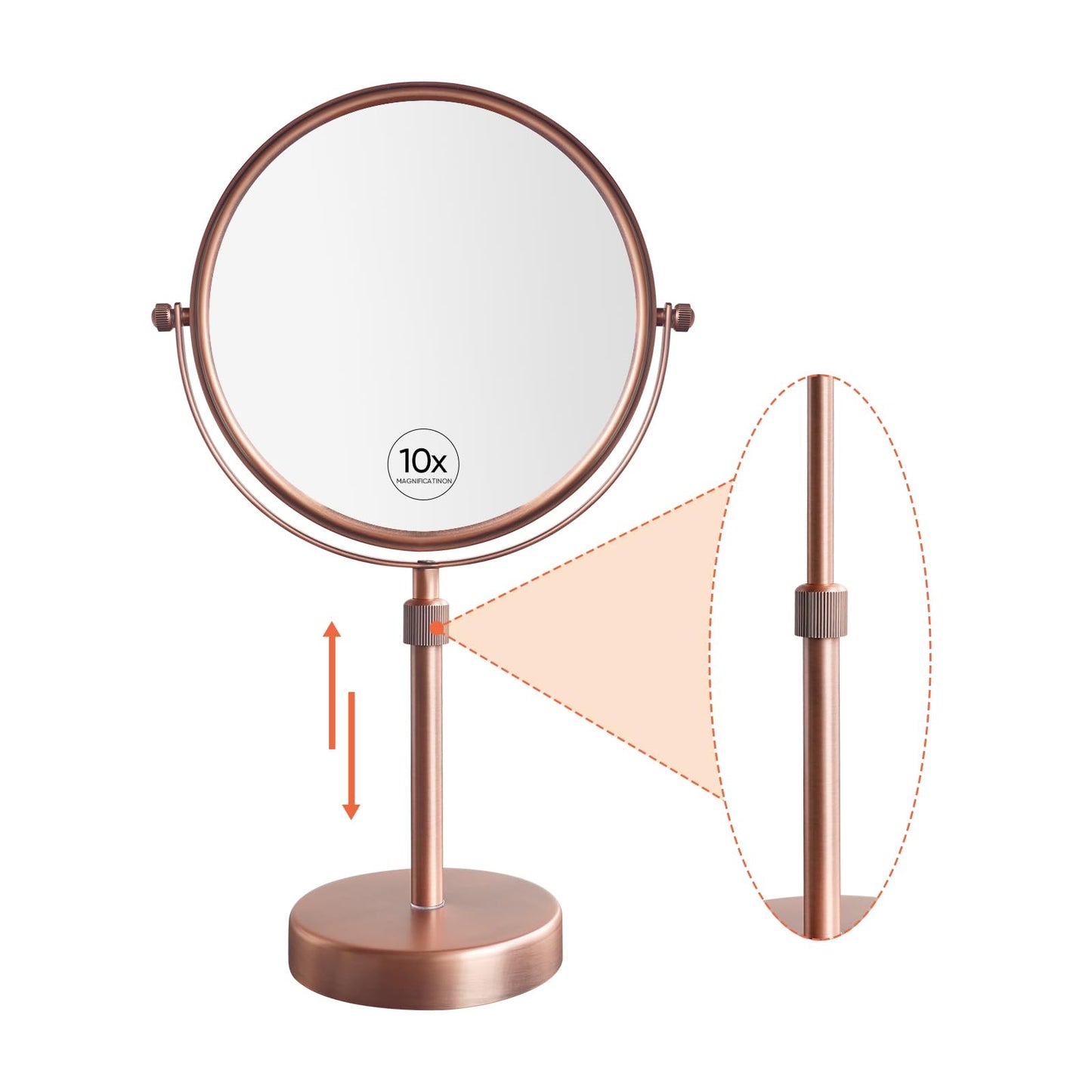 Nicesail Table Mirror 1X 10X Magnifying Mirror Double Sided, Makeup Mirror for Desk 360 Rotation 8 Inch Face Mirror, Matte Rose Gold, for Mom