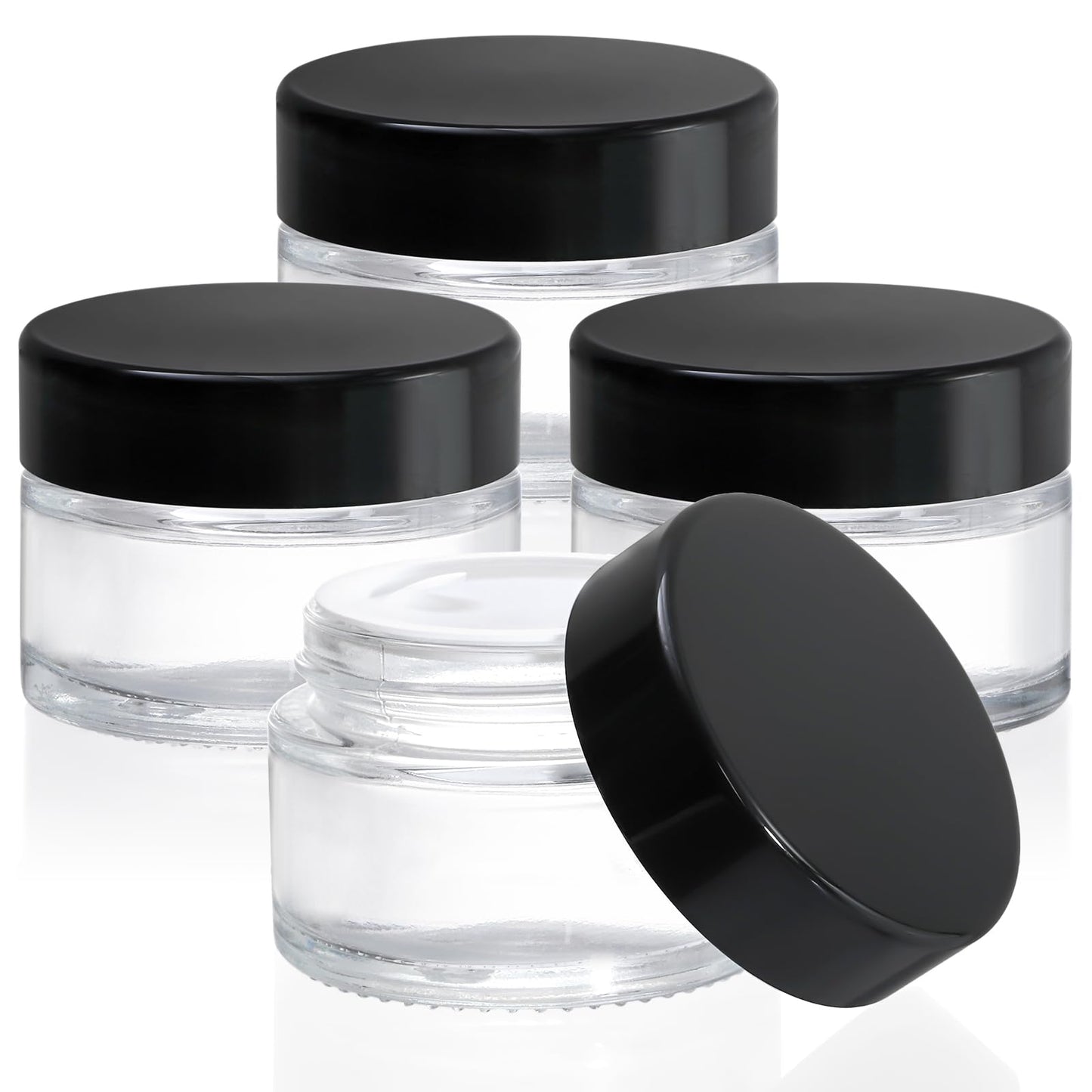 Bekith 40 Pack 1 oz Small Glass Jars, Empty Round Clear Glass Jars with Black Lids, Blank Labels & Inner Liners, Mini Cosmetic Containers Travel Jars for Cream, Lotion, Sample, Powder