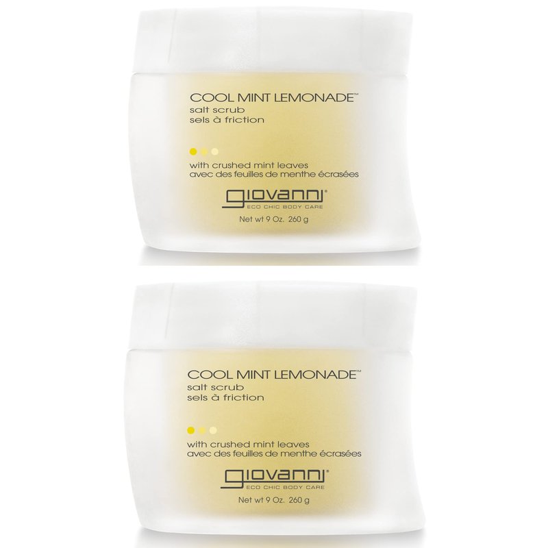 GIOVANNI Cool Mint Lemonade Salt Scrub - Salt Based Body Scrub, Gentle Body Exfoliant With Crushed Mint Leaves, Essential Oils, Aloe, Invigorating & Energizing Mint & Lemon Body Scrub - 9 Oz (2 Pack)