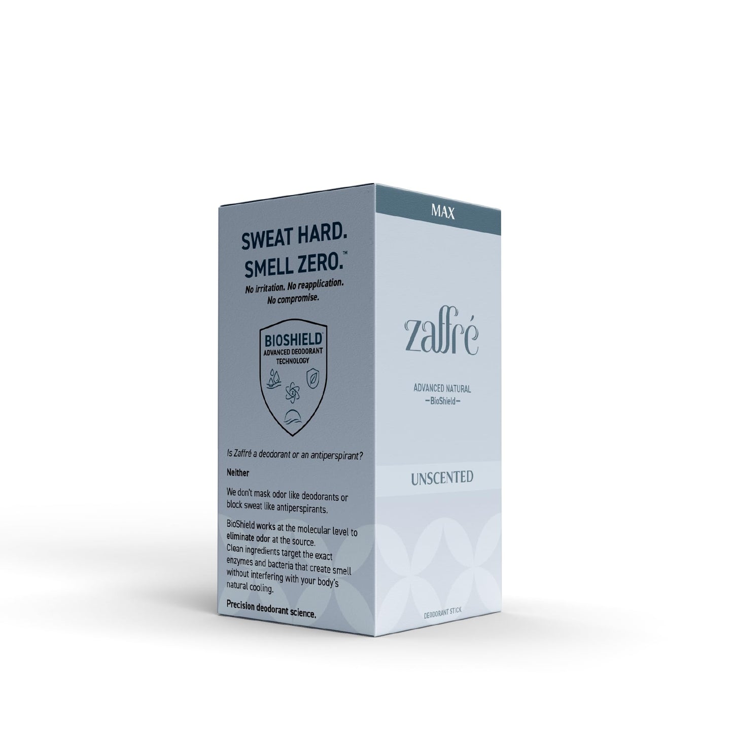 Zaffré BioShield™ Deodorant | Engineered Natural Odor Control | Sensitive Skin Safe | No Aluminum, No Baking Soda | 3.2 oz, Unscented